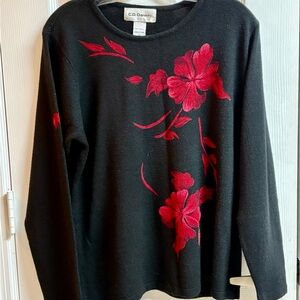 C.D. Daniels Black Sweater with Red Floral Design